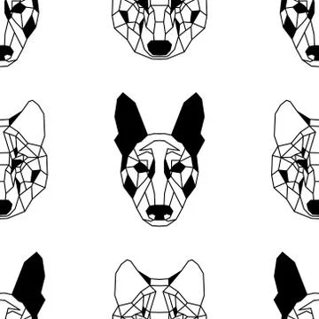 Seamless pattern background of low polygonal of wolves and dogs Stock Illustration
