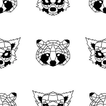 Seamless pattern background of low polygonal lemurs and raccoons Stock Illustration