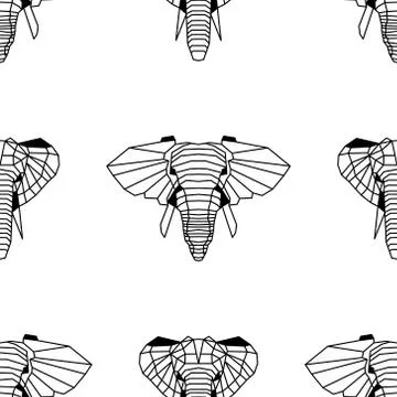 Seamless pattern background of low polygonal elephants Stock Illustration