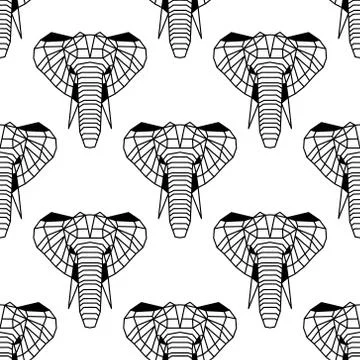 Seamless pattern background of low polygonal elephants Stock Illustration