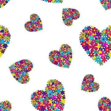 Seamless pattern background made of bright colorful hearts. Stock Illustration