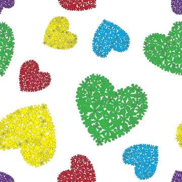 Seamless pattern background made of bright colorful hearts. Stock Illustration