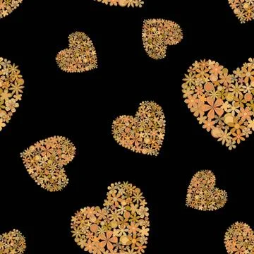 Seamless pattern background made of golden hearts. Stock Illustration
