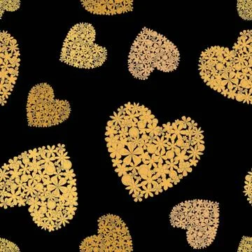 Seamless pattern background made of golden hearts. Stock Illustration