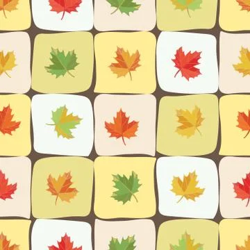 Seamless pattern background with maple leaves. Wallpaper with uneven squares. イラスト素材