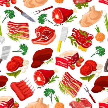 Seamless pattern background of meat products Stock Illustration