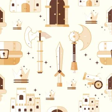 Seamless pattern background with medieval weapon icons Vector Stock Illustration