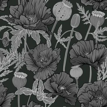 Seamless pattern, background with miraculous, hallucinogenic plants Stock Illustration