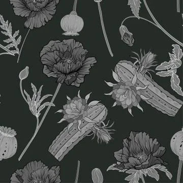 Seamless pattern, background with miraculous, hallucinogenic plants Stock Illustration