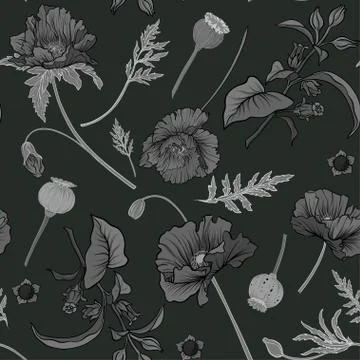 Seamless pattern, background with miraculous, hallucinogenic plants Stock Illustration