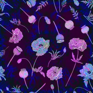 Seamless pattern, background with miraculous, hallucinogenic plants Stock Illustration