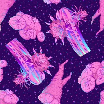 Seamless pattern, background with miraculous, hallucinogenic plants Illustrazione stock