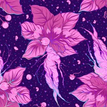 Seamless pattern, background with miraculous, hallucinogenic plants Stock Illustration