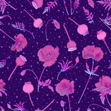 Seamless pattern, background with miraculous, hallucinogenic plants Stock Illustration