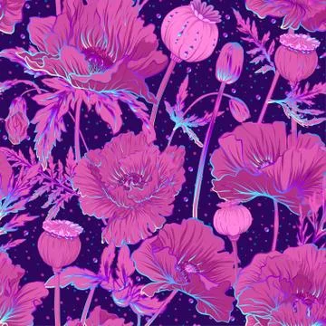 Seamless pattern, background with miraculous, hallucinogenic plants Stock Illustration