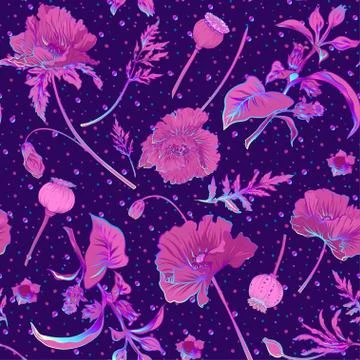 Seamless pattern, background with miraculous, hallucinogenic plants Stock Illustration
