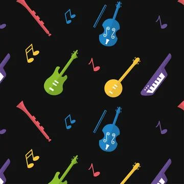 Seamless pattern background with musical instruments Vector Stock Illustration