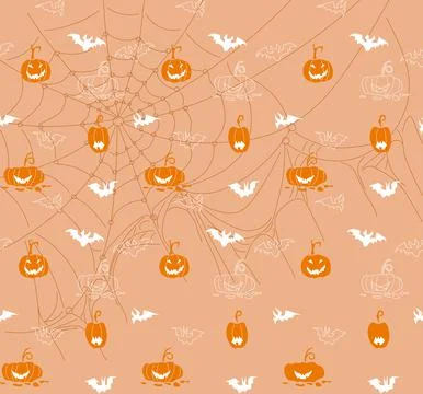 Seamless pattern background with orange halloween festive Stock Illustration