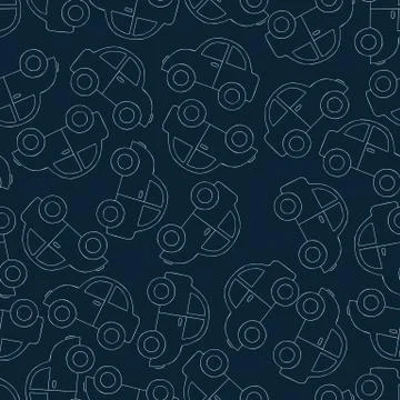 Seamless pattern background with outline car. Toy transport vector. Textile w 스톡 일러스트