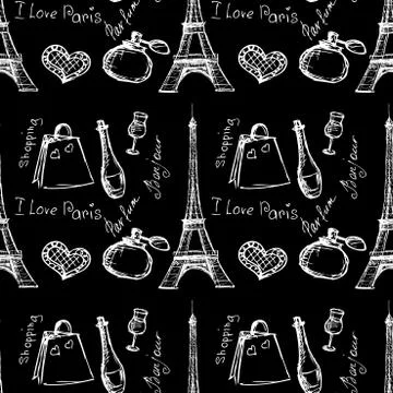 Seamless pattern background with Paris landmarks Illustrazione stock