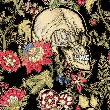 Seamless pattern, background with patch, embroidery imitation. Stock Illustration