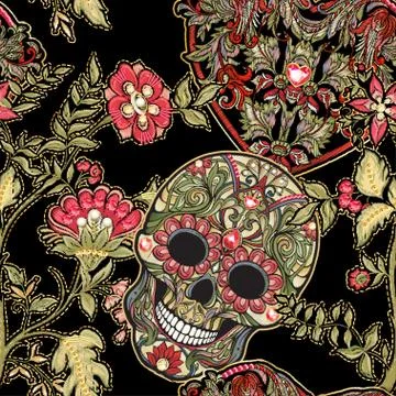 Seamless pattern, background with patch, embroidery imitation. Stock Illustration