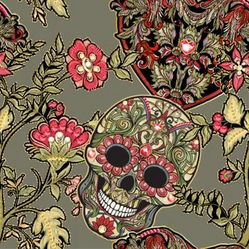 Seamless pattern, background with patch, embroidery imitation. Stock Illustration