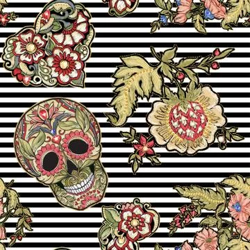 Seamless pattern, background with patch, embroidery imitation. Stock Illustration