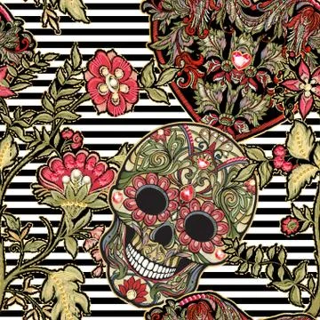 Seamless pattern, background with patch, embroidery imitation. Stock Illustration