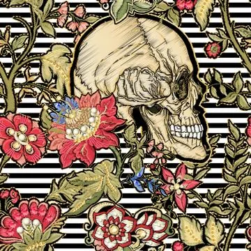 Seamless pattern, background with patch, embroidery imitation. Stock Illustration