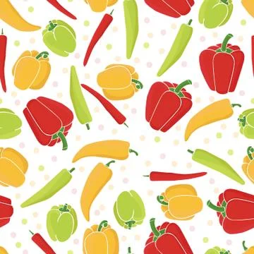 Seamless pattern background peppers. Paprika vector. Vegetable wallpaper. 스톡 일러스트