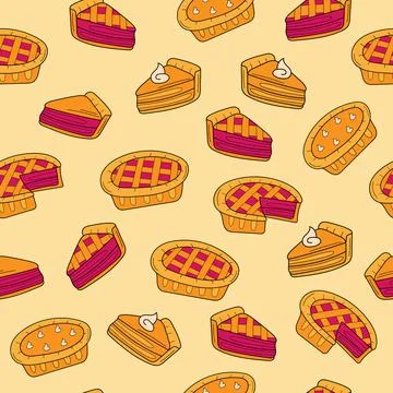Seamless pattern background with pies for food design. Berry and pumpkin pie. イラスト素材