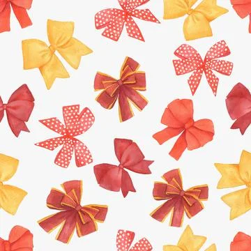 Seamless pattern background with pink and red bow and bow-tie on white Stock Illustration