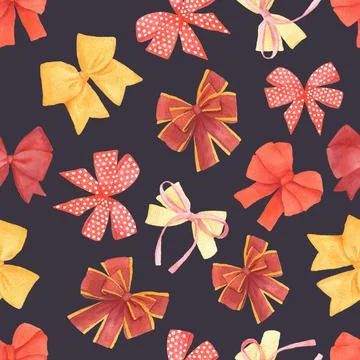 Seamless pattern background with pink and red bow and bow-tie on dark background Stock Illustration