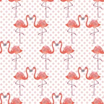 Seamless pattern background with pink polygonal flamingos. Stock Illustration