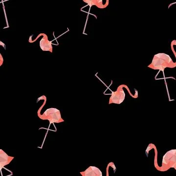 Seamless pattern background with pink polygonal flamingos. Stock Illustration