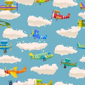 Seamless Pattern background plane, airplane, cloud cute childish Stock Illustration