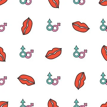 Seamless pattern background with red lips Stock Illustration