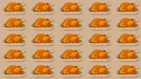Seamless pattern background of roasted turkeys for Thanksgiving holiday din.. Stock Illustration