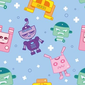 Seamless pattern background with robot toy icons Vector Stock Illustration