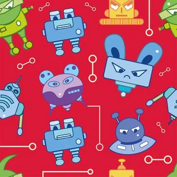 Seamless pattern background with robot toy icons Vector Illustrazione stock