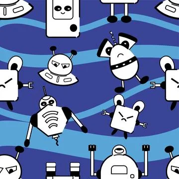 Seamless pattern background with robot toy icons Vector Stock Illustration