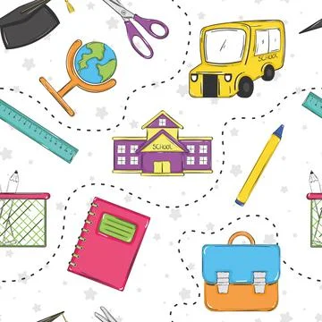 Seamless pattern background with school supply icons Vector Stock Illustration