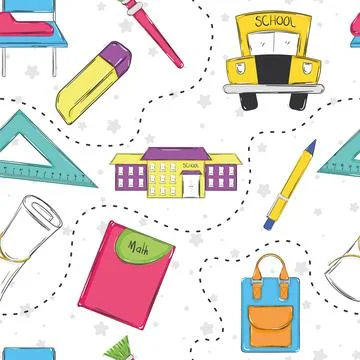Seamless pattern background with school supply icons Vector 스톡 일러스트