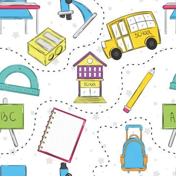 Seamless pattern background with school supply icons Vector Stock Illustration