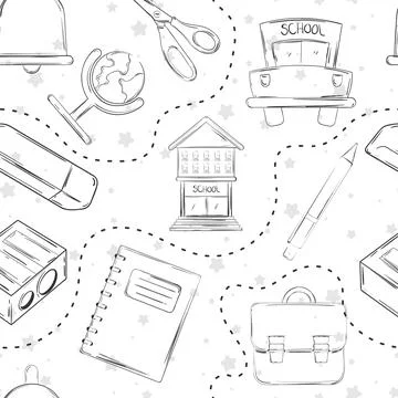 Seamless pattern background with school supply icons Vector Illustrazione stock