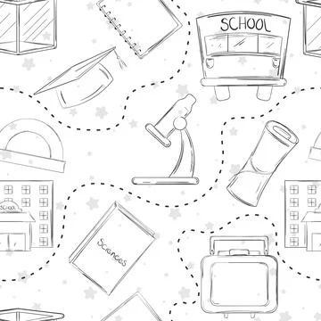 Seamless pattern background with school supply icons Vector Illustrazione stock