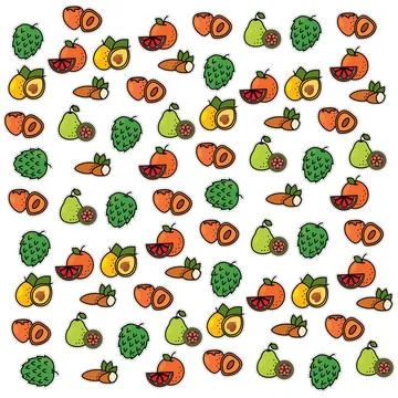 Seamless pattern background with set of fruit icons Vector Stock Illustration