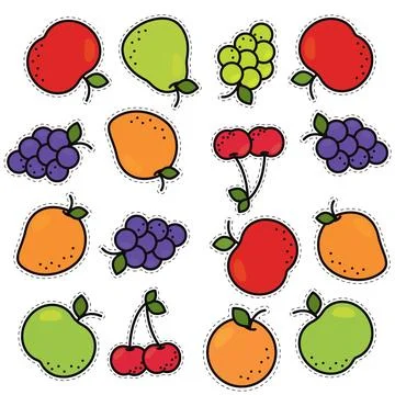 Seamless pattern background with set of fruit icons Vector Illustrazione stock