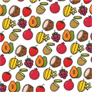 Seamless pattern background with set of fruit icons Vector Stock Illustration